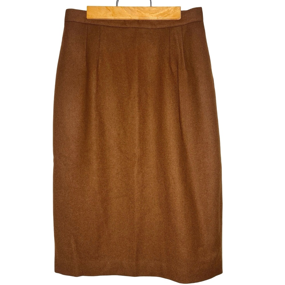 Briggs New York 100% Wool Brown Pencil Midi Skirt 8 USA Lined Dark Academia